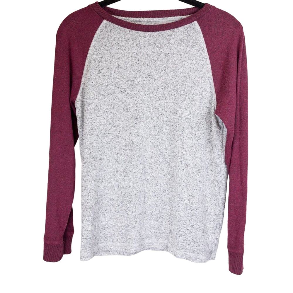 Rumi + Ryder Slub Sweater Gray and Burgundy, Medium